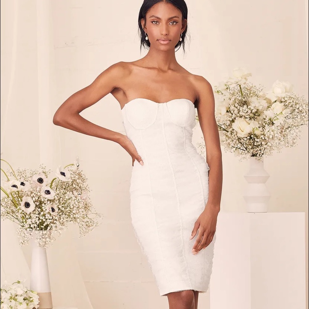 Strapless White Midi Dress